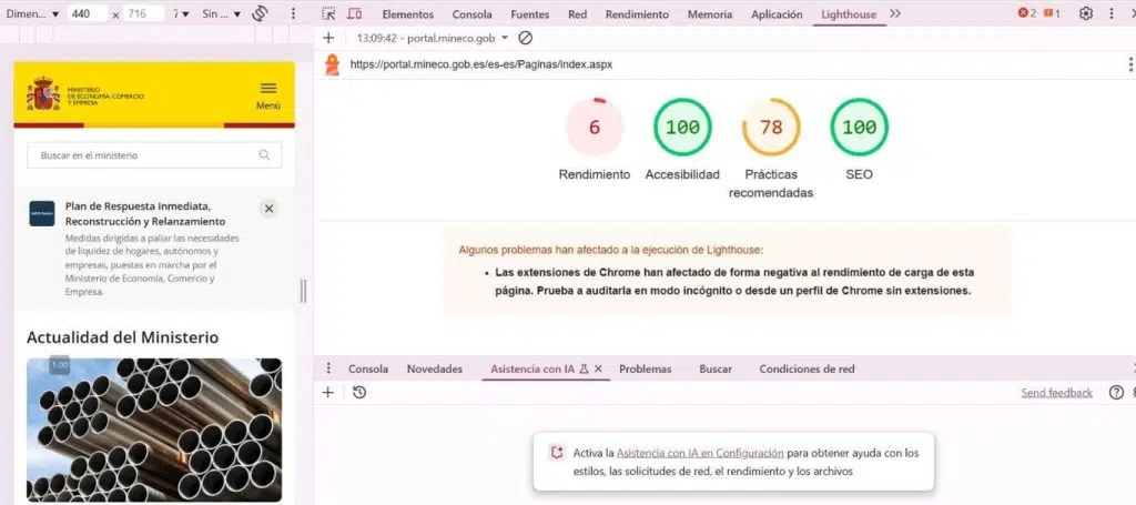 análisis de accesibilidad con Lighthouse